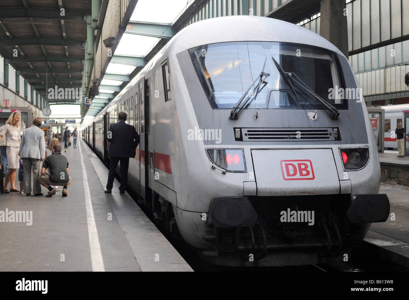 IC 2297 train headed for Salzburg, just before departure, Stuttgart Central Station, Baden-Wuerttemberg Stock Photo
