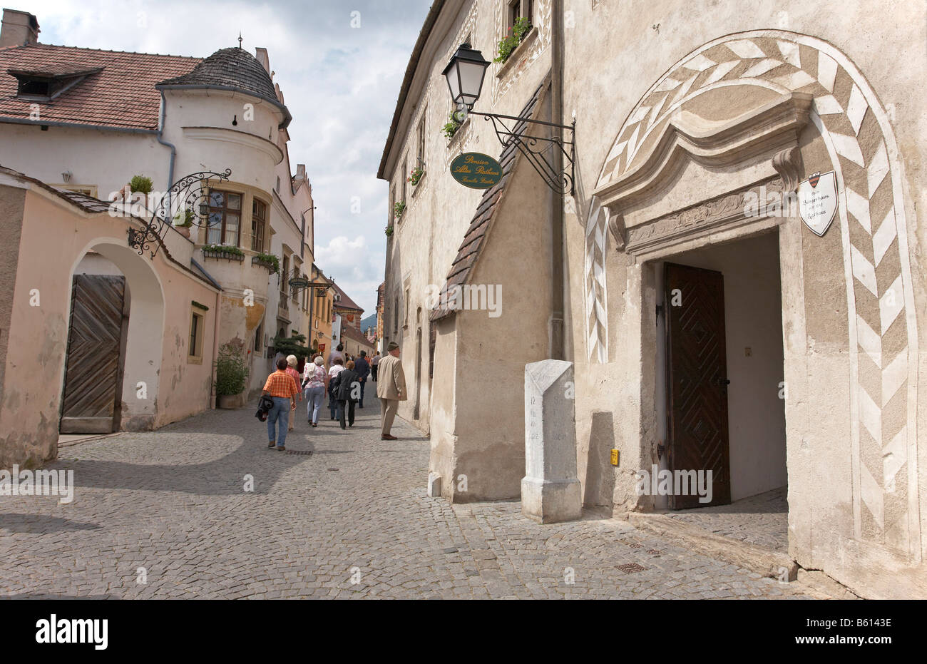 Town Hall and an alley, Duernstein, Lower Austria, Austria, Europe Stock Photo