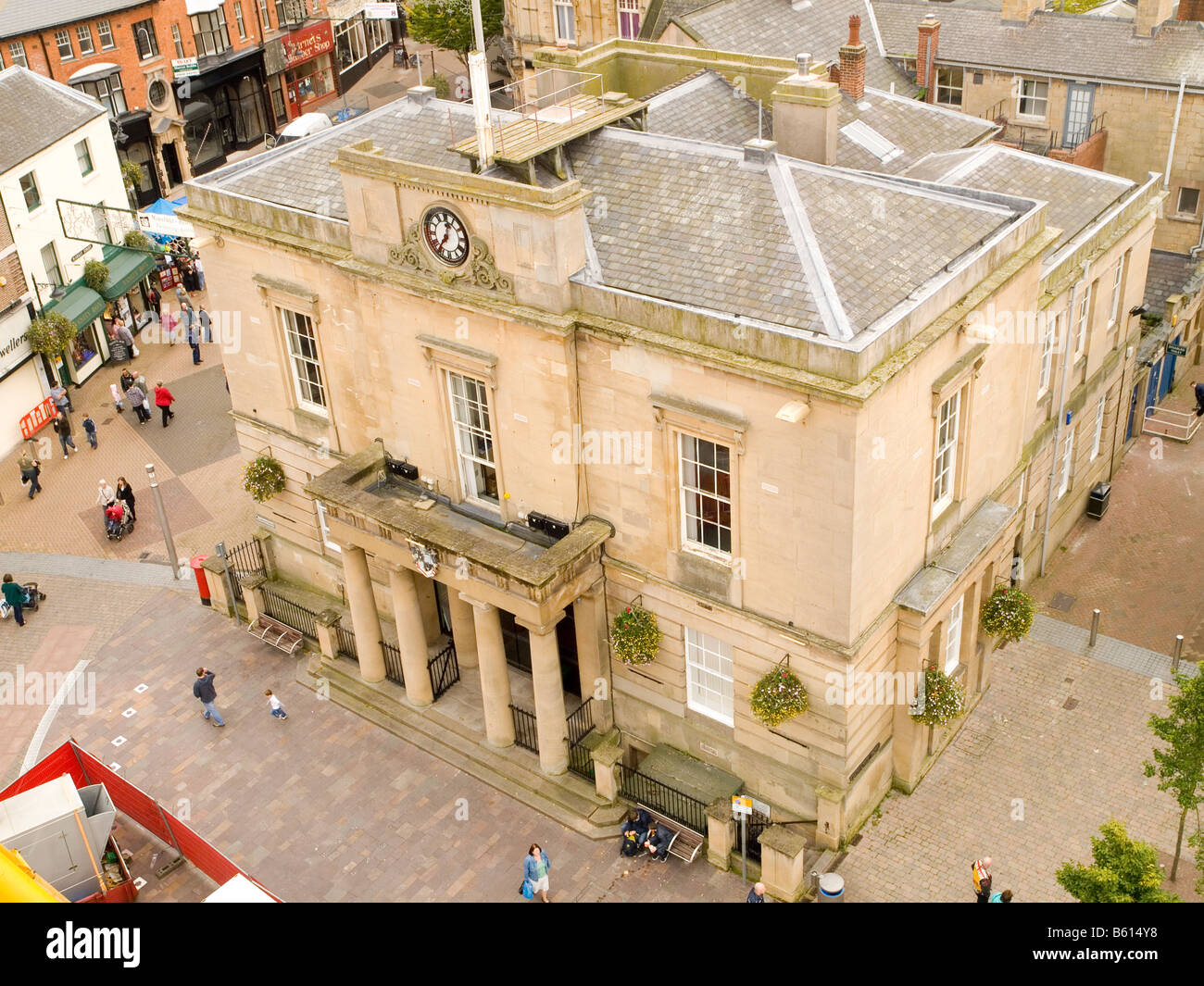Looking down on the Town Hall in Mansfield Town Centre Market Place