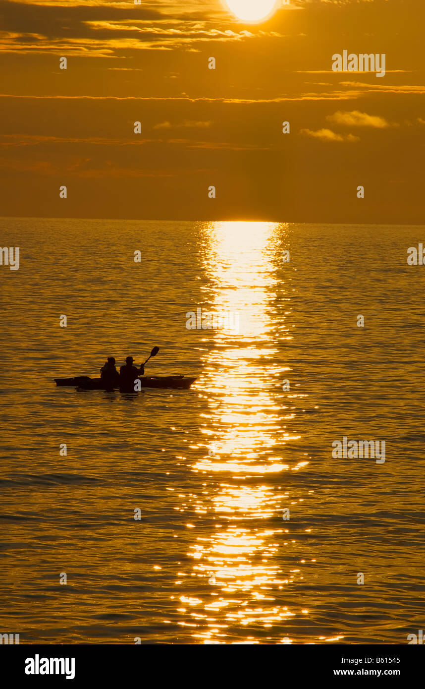 Two kayaks at Sunset, Lake Superior Provincial Park Stock Photo