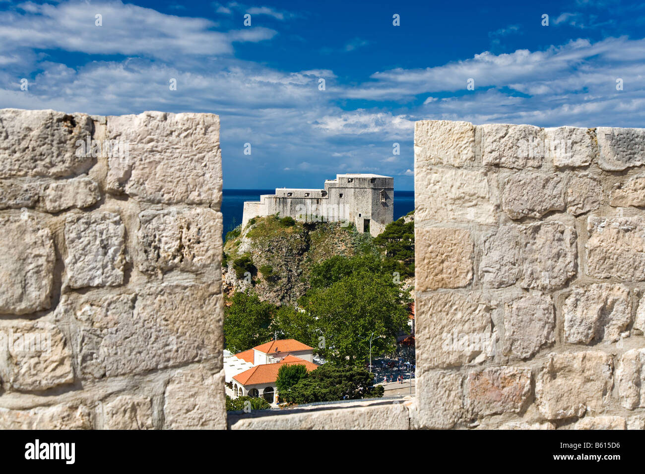 View over the Dubrovnik city wall onto Fort Lovrijenac, Ragusa ...