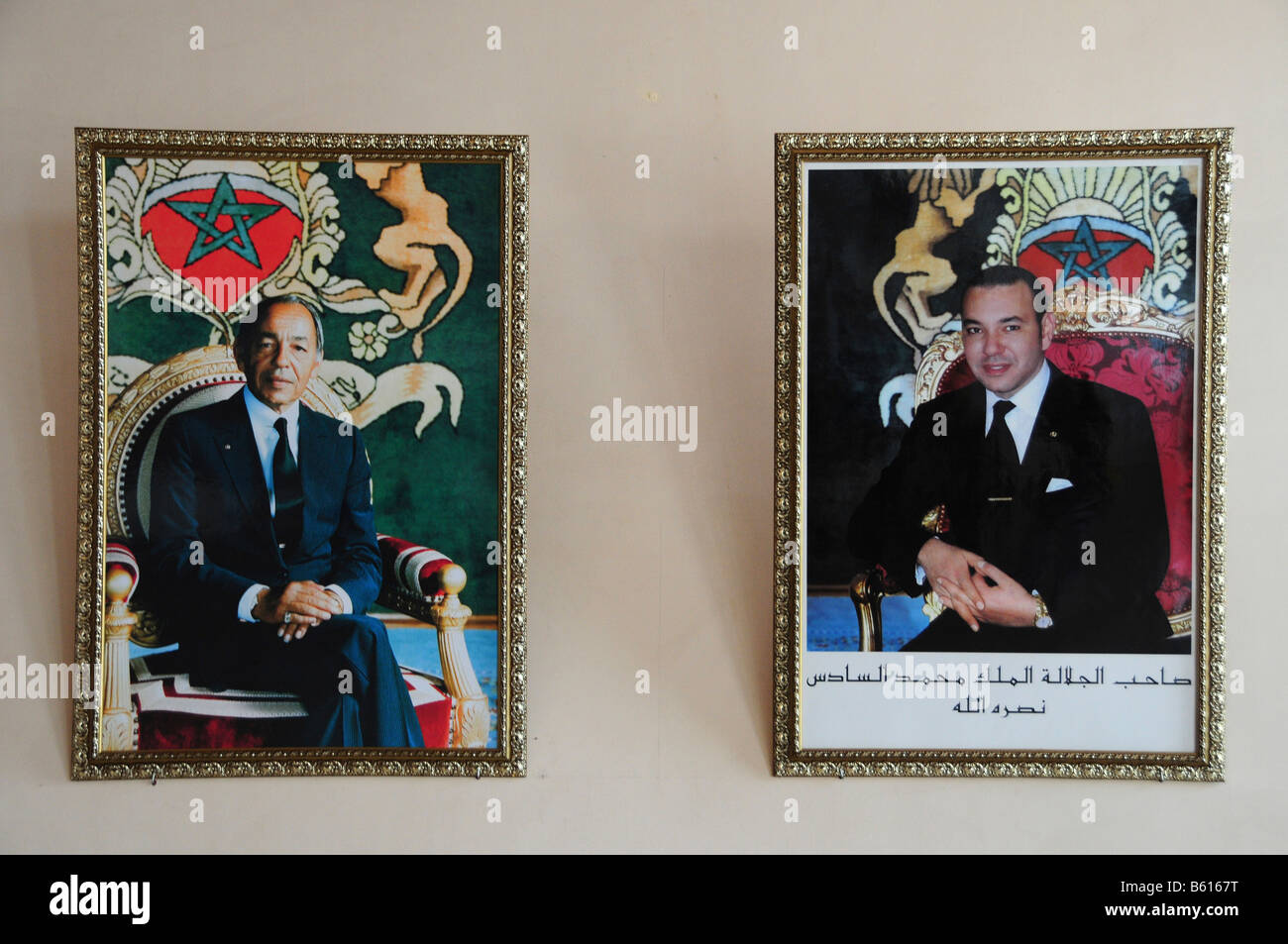 Picture of King Mohammed VI and his father Hassan II at Al-Massira Airport, Agadir, Morocco, Africa Stock Photo