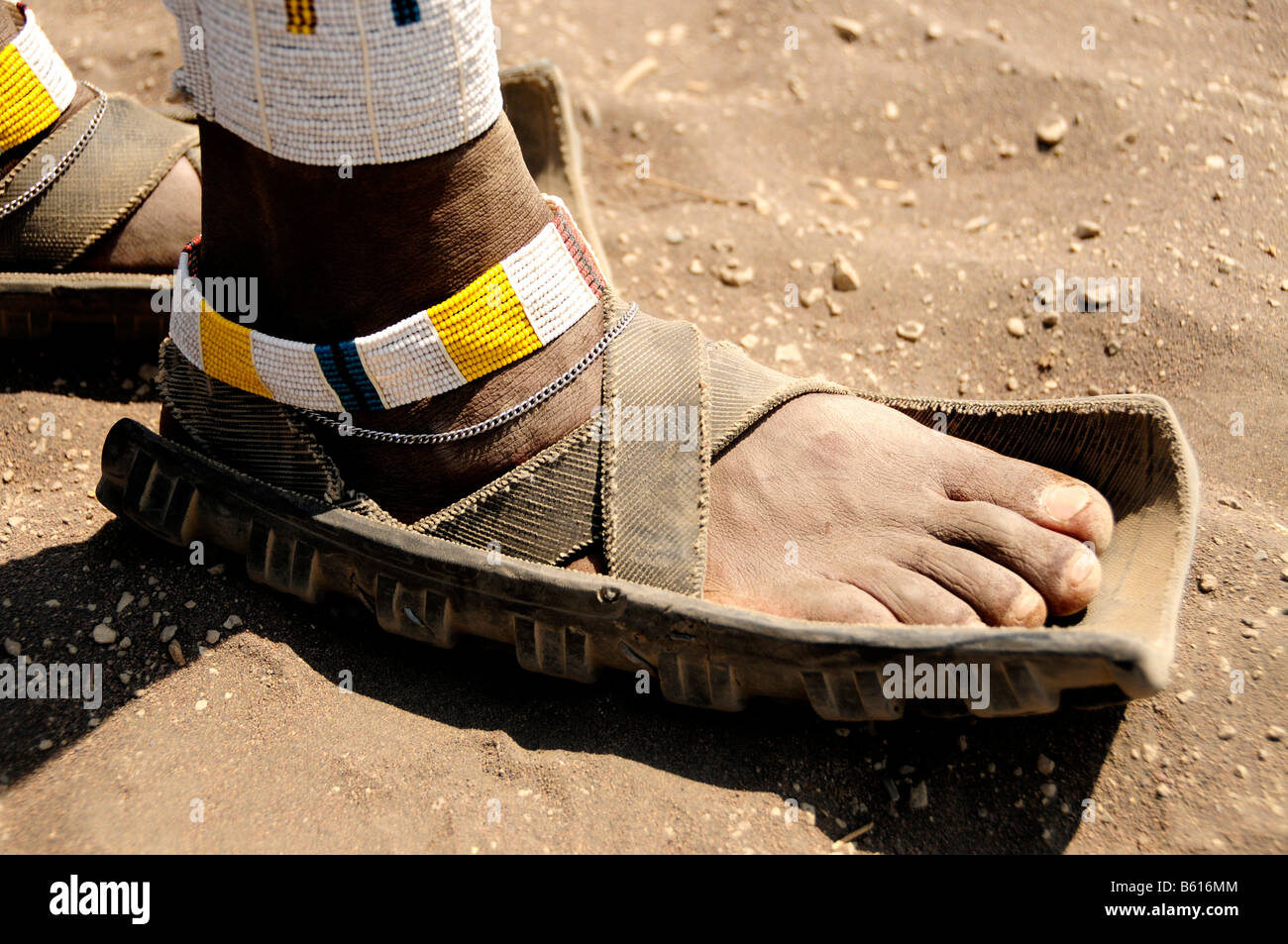 Massai shoe made of old tyres, Kiloki, Serengeti, Tanzania, Africa Stock Photo