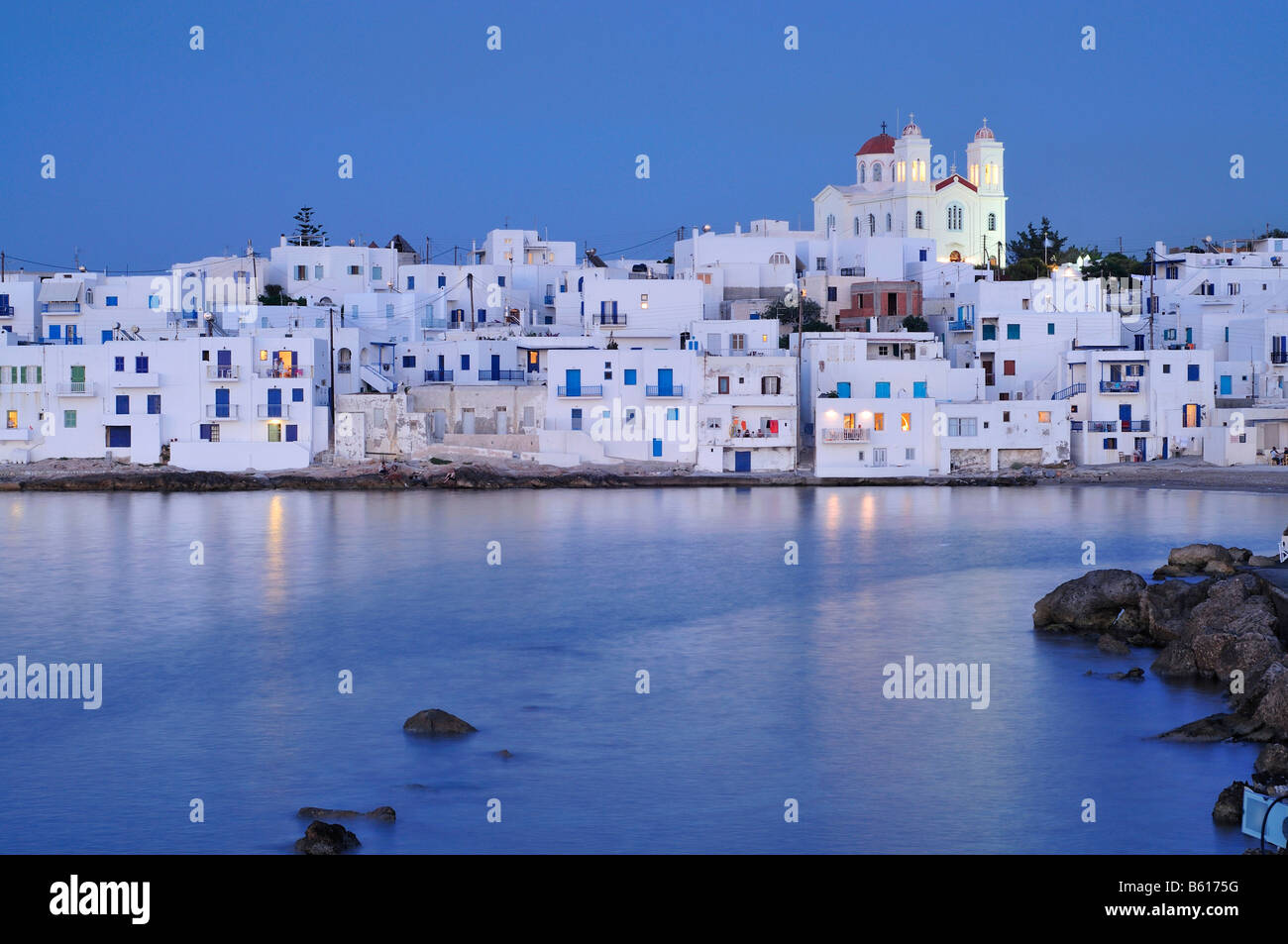 View of the town of Naoussa, Paros, Cyclades, Greece, Europe Stock
