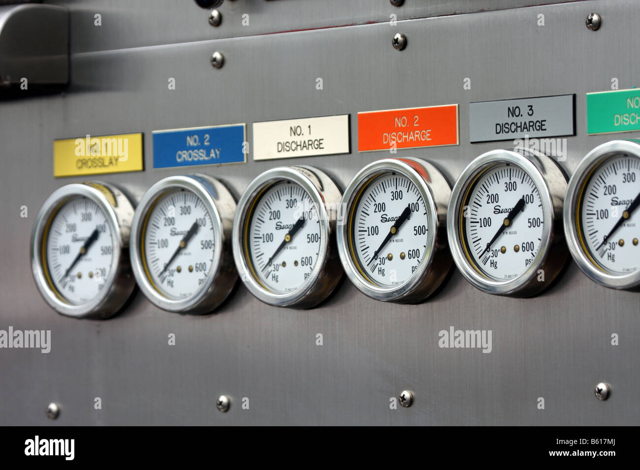 Pressure gauges on a fire truck Stock Photo - Alamy