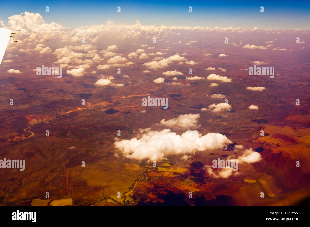Aerial View fly over overfly flying over overflying  South-Africa africa south red brown earth ambience sourrounding dry riverbe Stock Photo