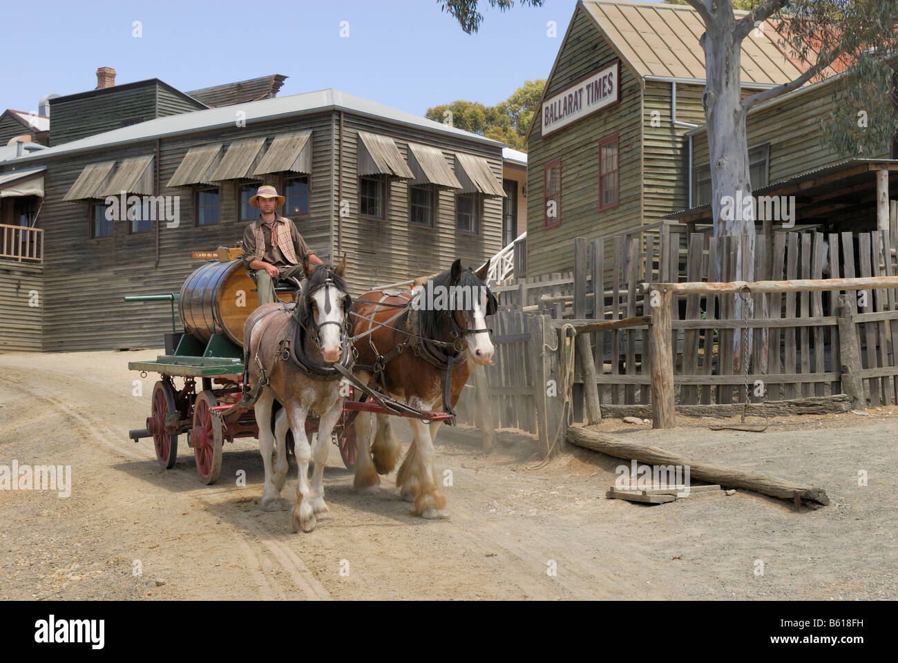 Historic horse and cart with a watertank, goldmining town of Ballarat