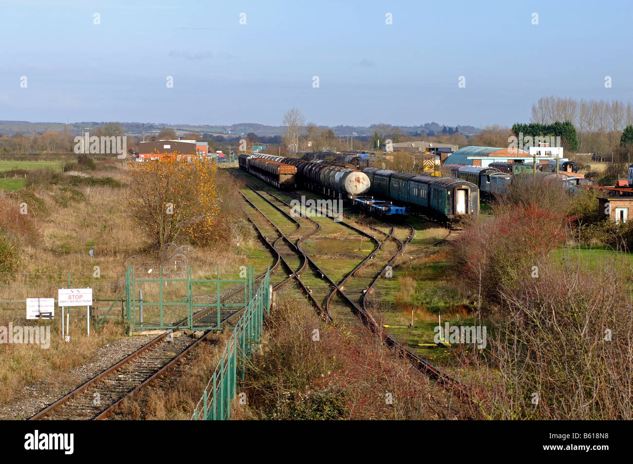 Railway rolling stock stored at former army camp Long Marston