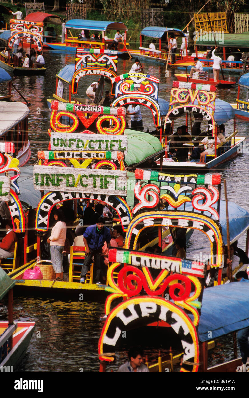 Gondolas On Aztec Canals In The Floating Gardens Of Xochimilco In