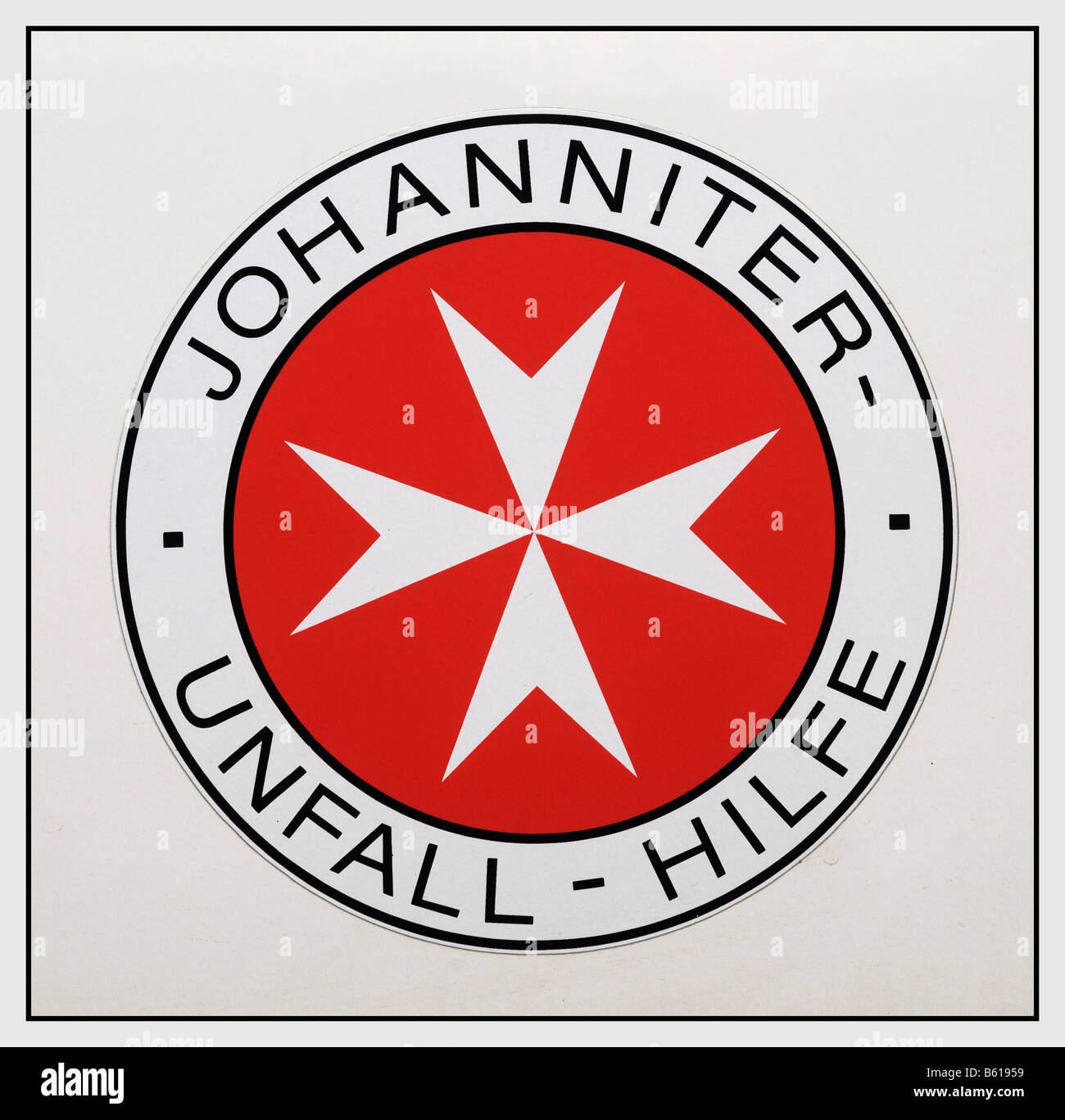 Sign of St Johns accident assistance, cross of St John Stock Photo Alamy