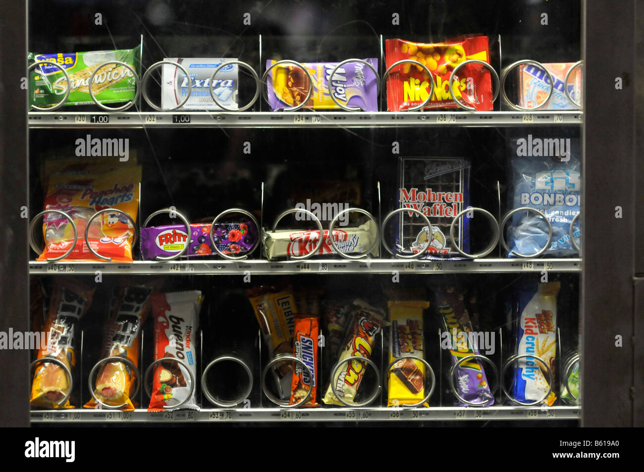 Sweets in a sweets vending machine Stock Photo