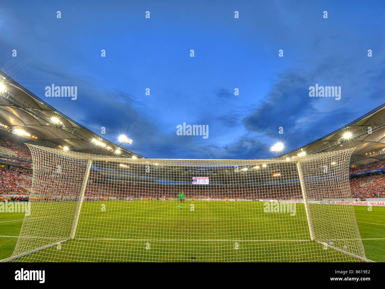 Night exposure of the Mercedes-Benz Arena football stadium Stuttgart, Baden-Wuerttemberg Stock Photo