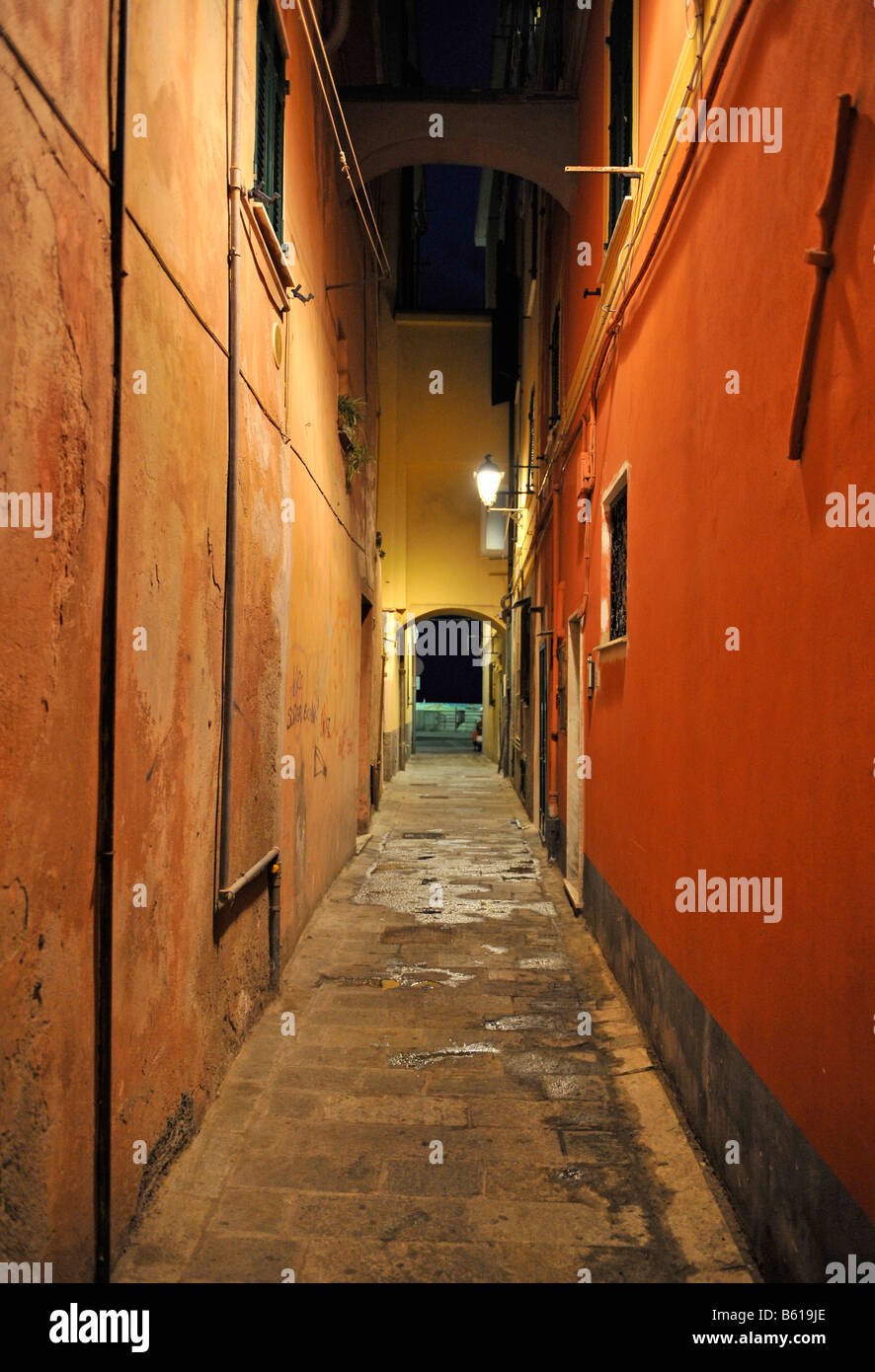 Alley in Varazze, night photograph, Riviera dei Fiori, Liguria, Italy, Europe Stock Photo