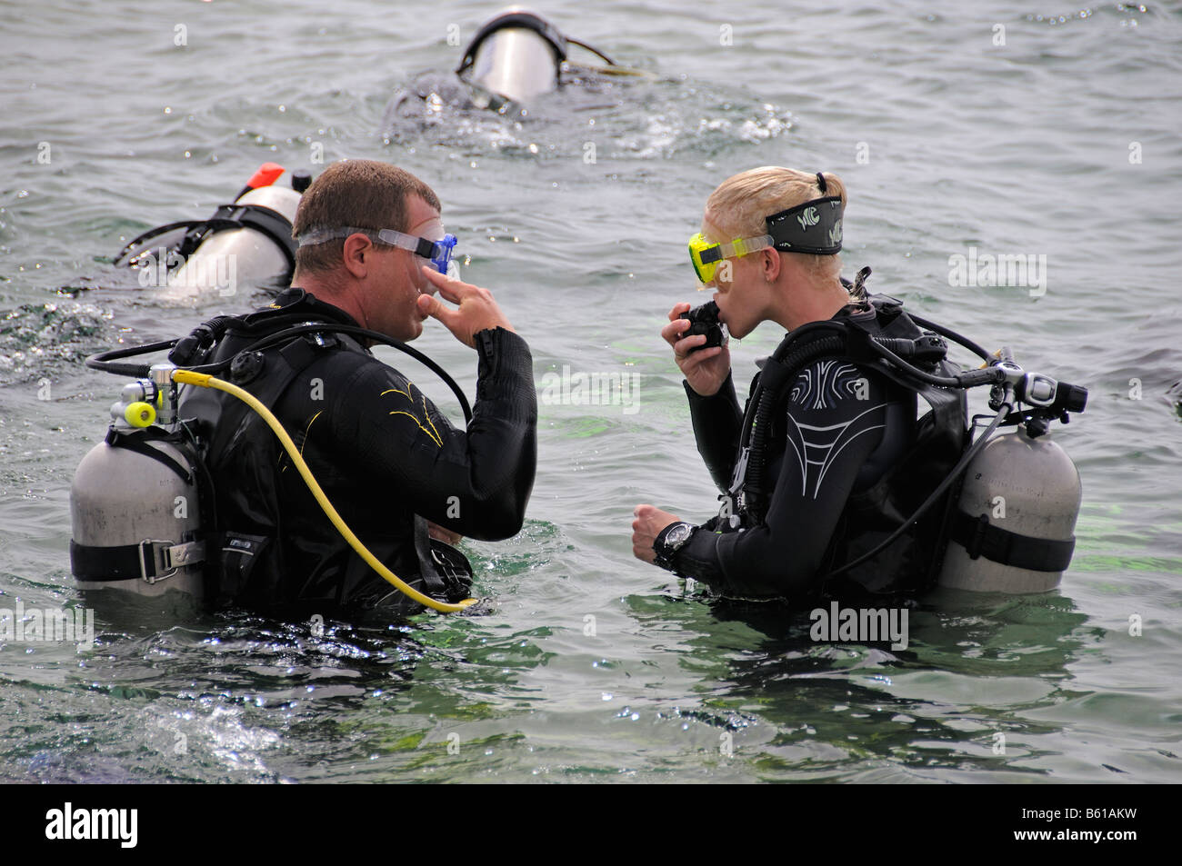 scuba dive instructor with student Stock Photo