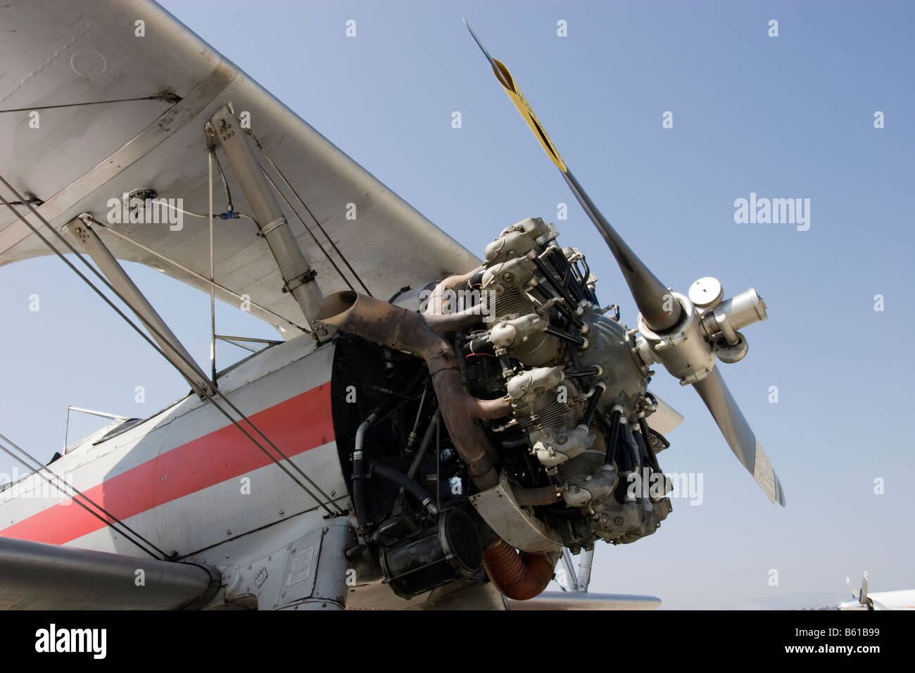 Engine close-up of a vintage World War II plane; commonly used for pilot training Stock Photo