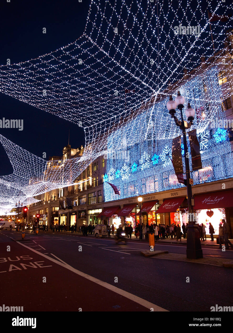 Hamleys toy shop and 2008 2009 Christmas lights Regent Street London Stock Photo