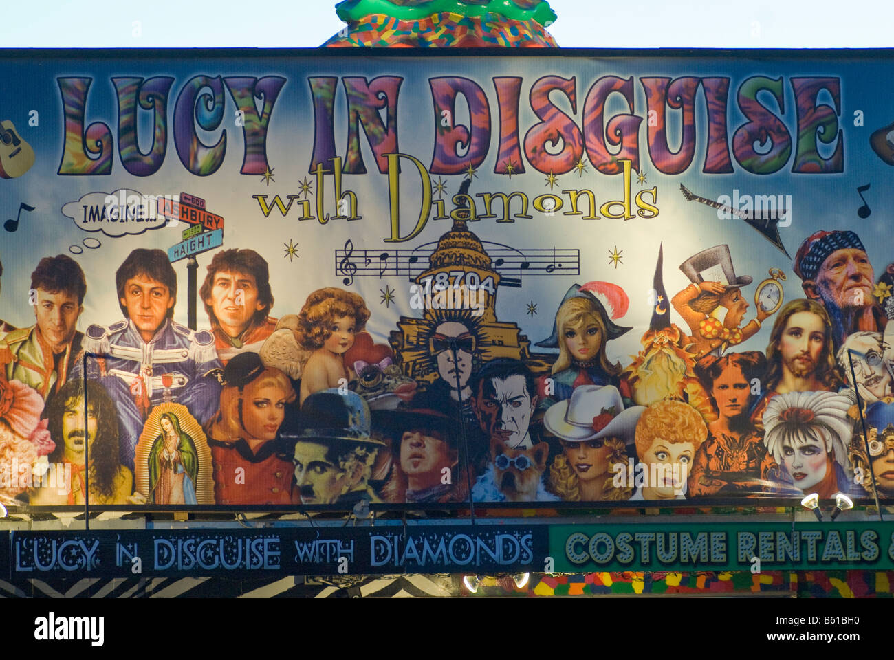 Mural at Lucy in Disguise costume rental store in SoCo district at S Congress Avenue in Austin Texas USA Stock Photo