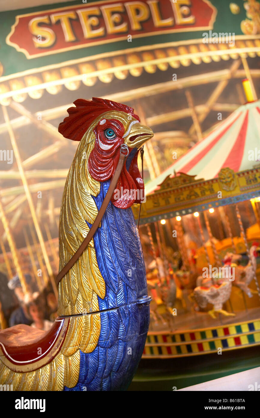 galloping chicken from a fairground ride Stock Photo