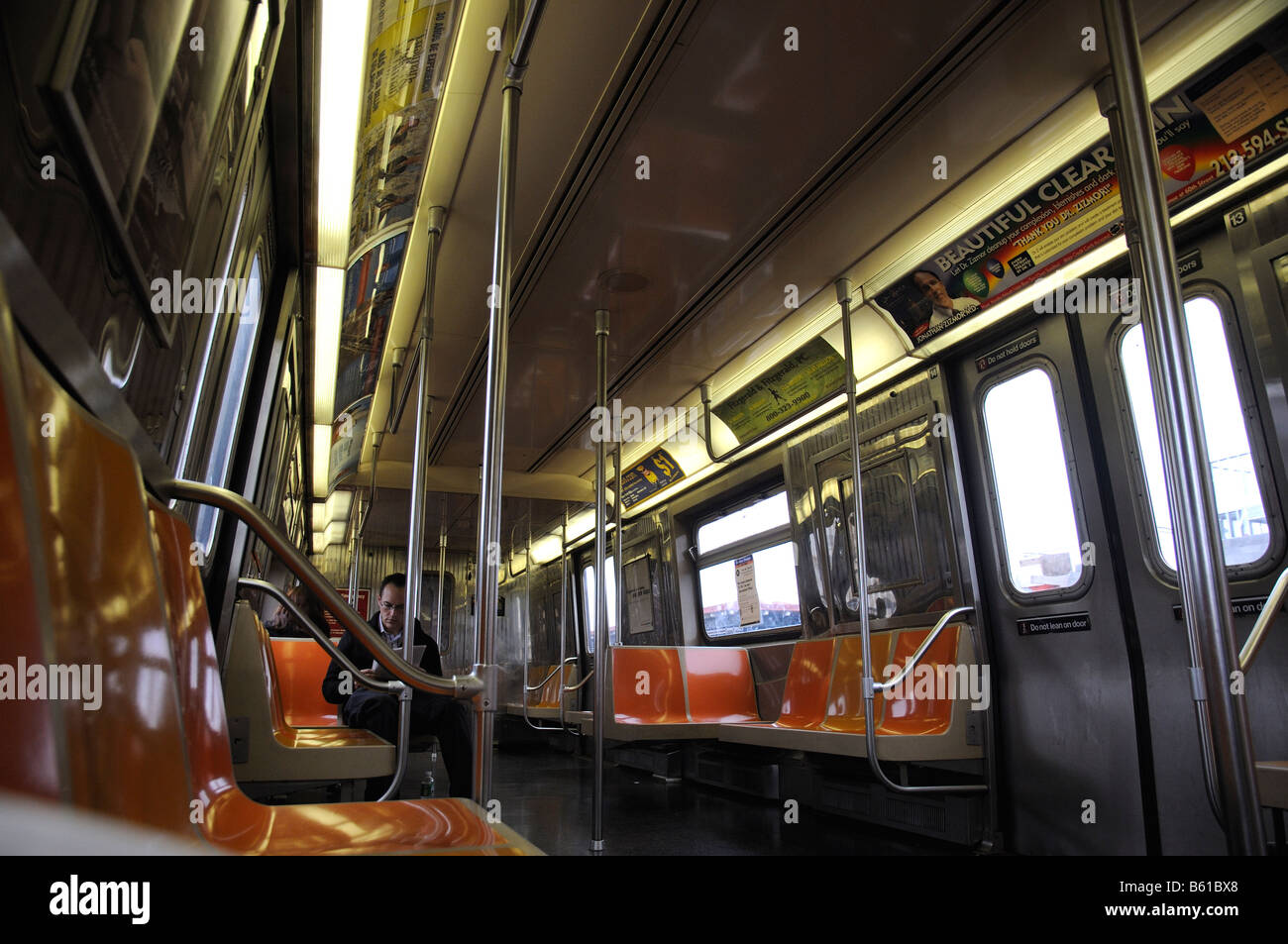 Interior of New York subway train America USA Stock Photo
