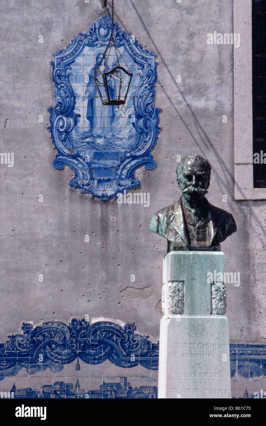 A bust of the historian Julio de Castilho in the  Miradouro de Santa Luzia Park, Alfama, Lisbon Stock Photo