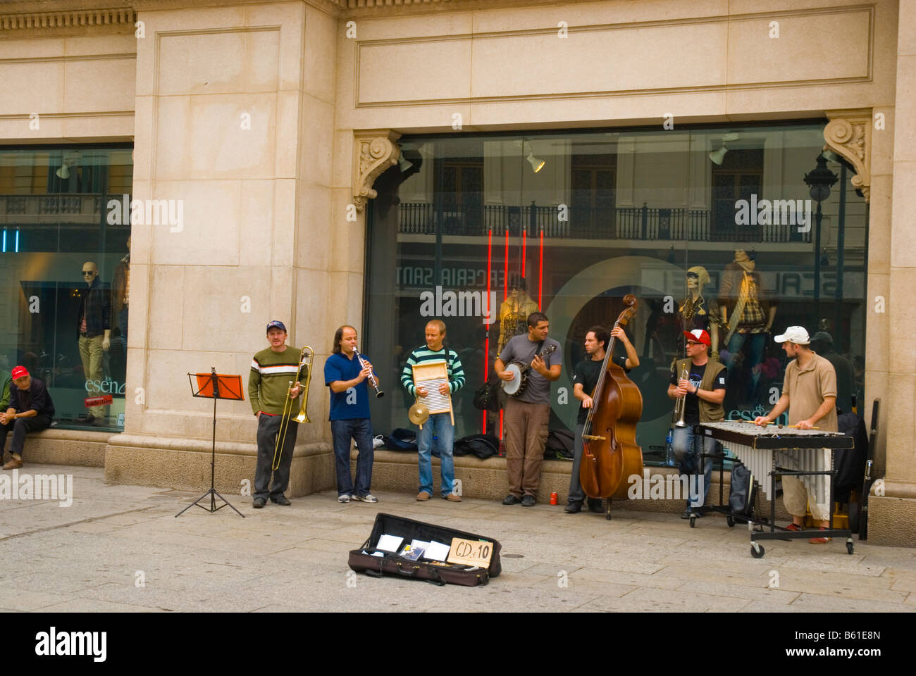 Buskers along Avinguda Portal de L Angel in Barri Gotic in Barcelona Spain Europe Stock Photo