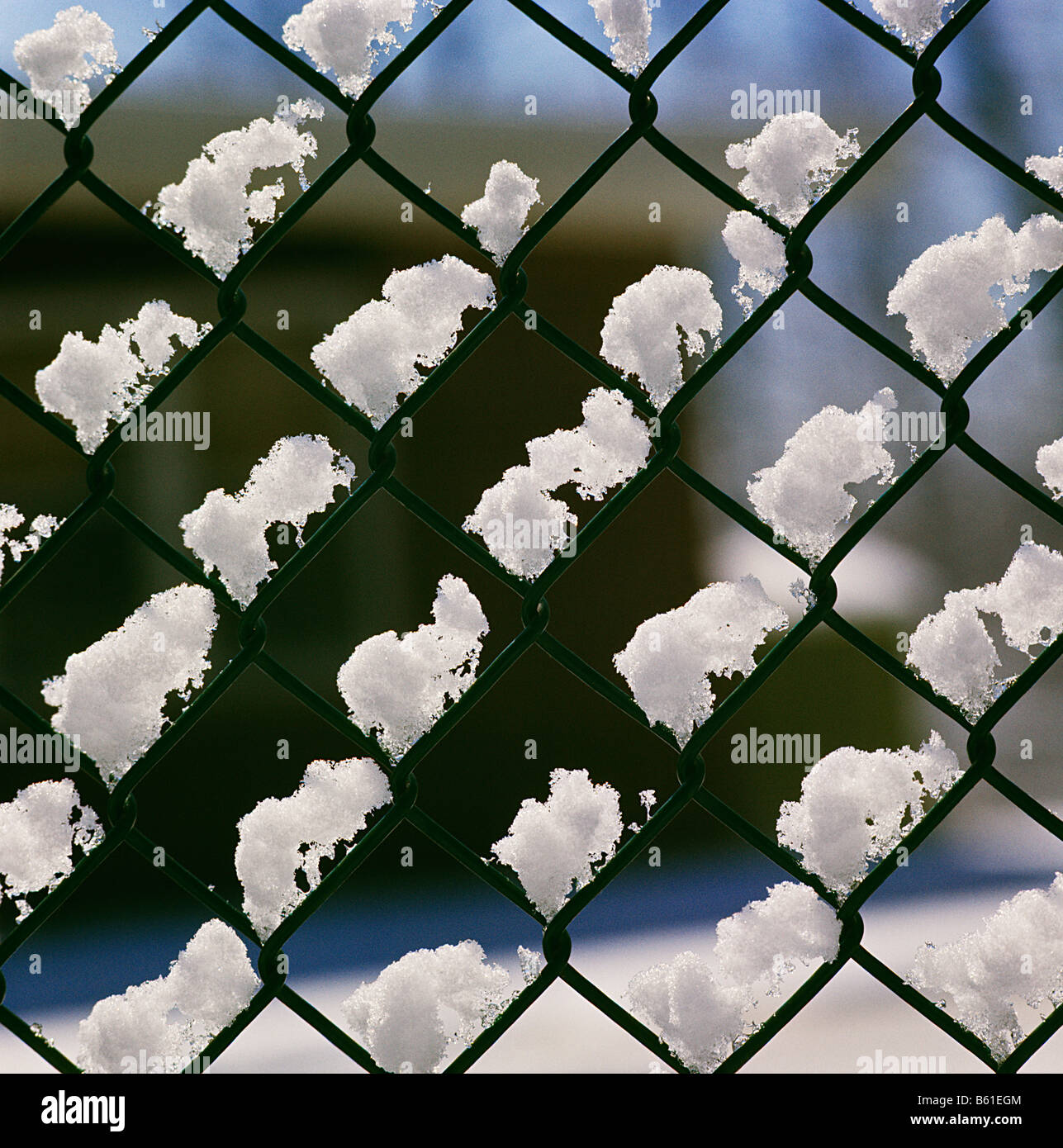 Snow covered Chain link fence covered with snow Stock Photo - Alamy