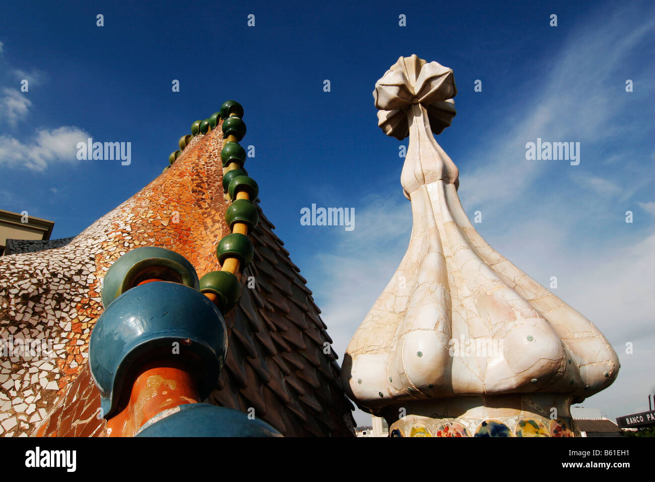 Dragon's back, roof of Casa Batlo, designed by  modernista architect Antoni Gaudi Barcelona Spain Stock Photo