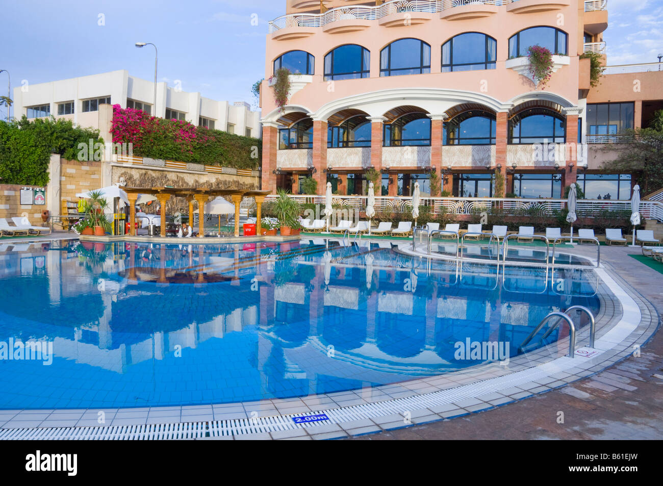The swimming pool area of the Hotel Sonesta St in Luxor Egypt