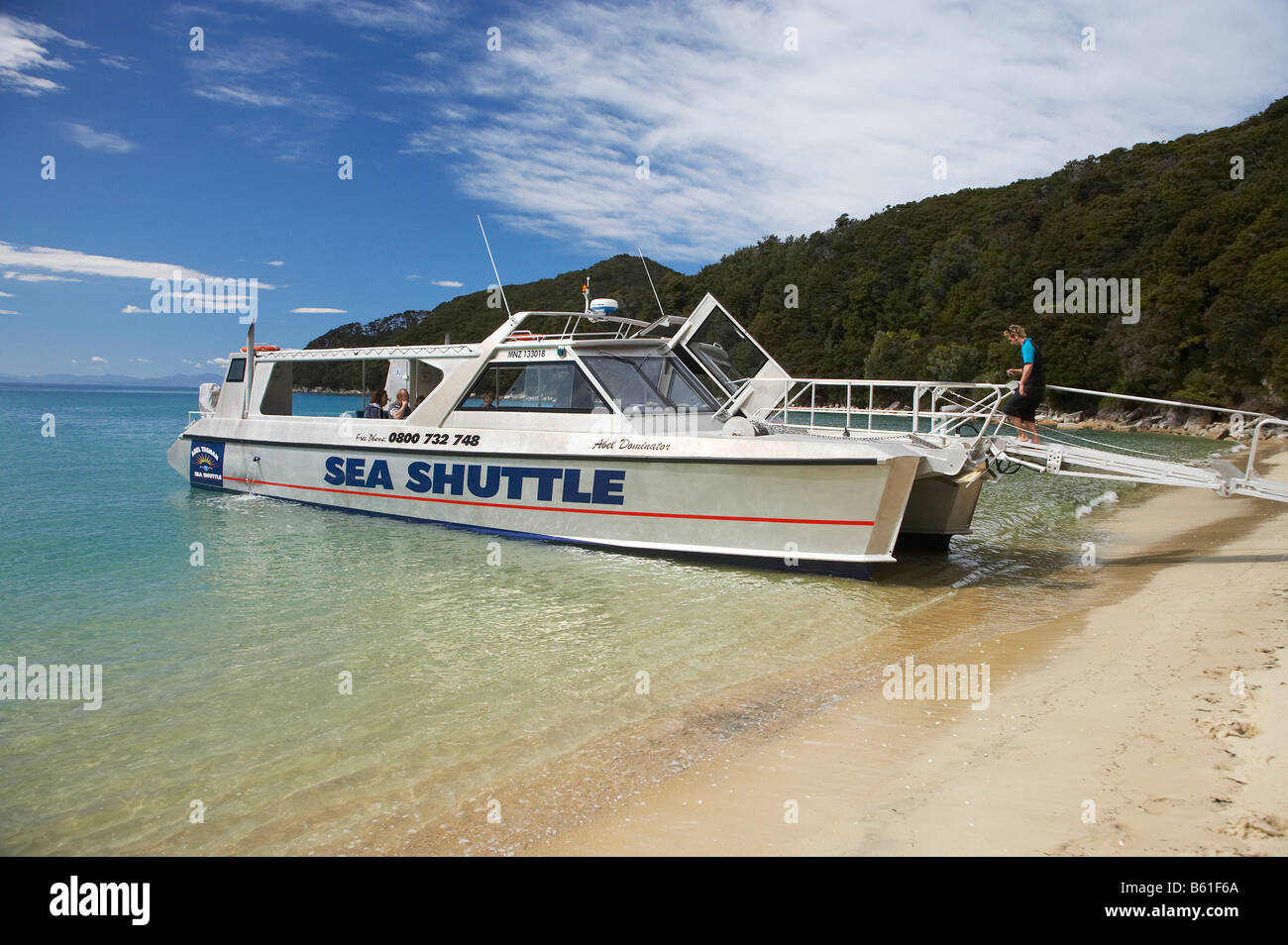 Sea Shuttle Water Taxi Bark Bay Abel Tasman National Park Nelson Region South Island New Zealand Stock Photo