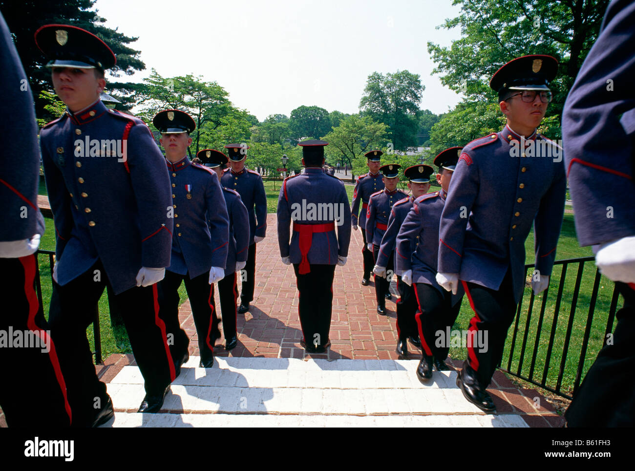 STUDENTS IN UNIFORM MARCHING, VALLEY MILITARY ACADEMY Stock Photo