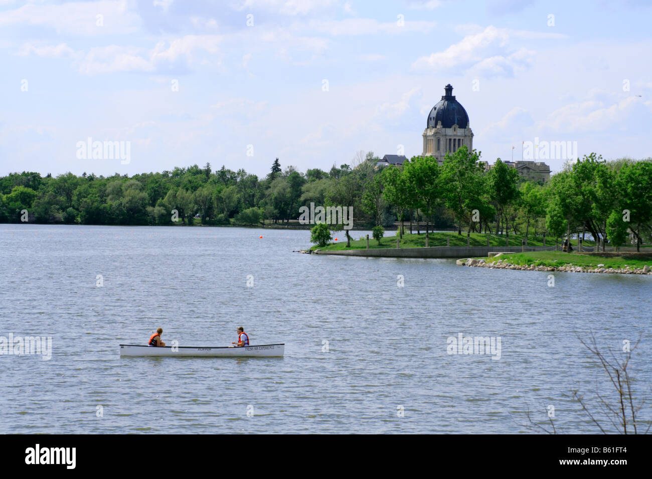Wascana Lake with Saskatchewan Provincial Legislature building in the background Stock Photo