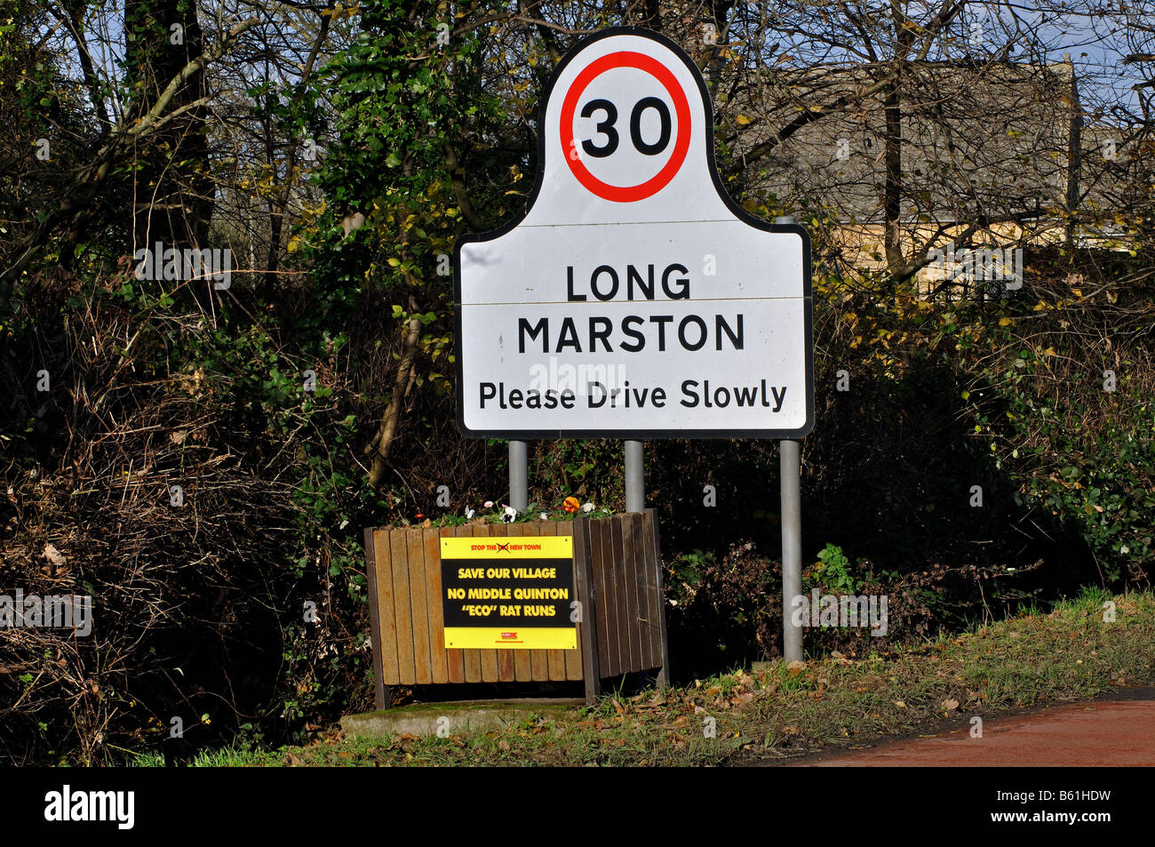 Village sign, Long Marston, Warwickshire, England, UK Stock Photo Alamy