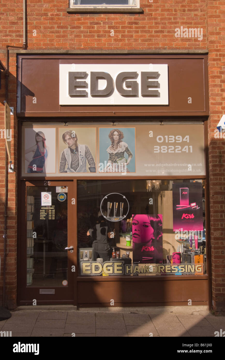 Edge hairdressing salon hairdressers shop for haircuts in Woodbridge,Suffolk,Uk Stock Photo