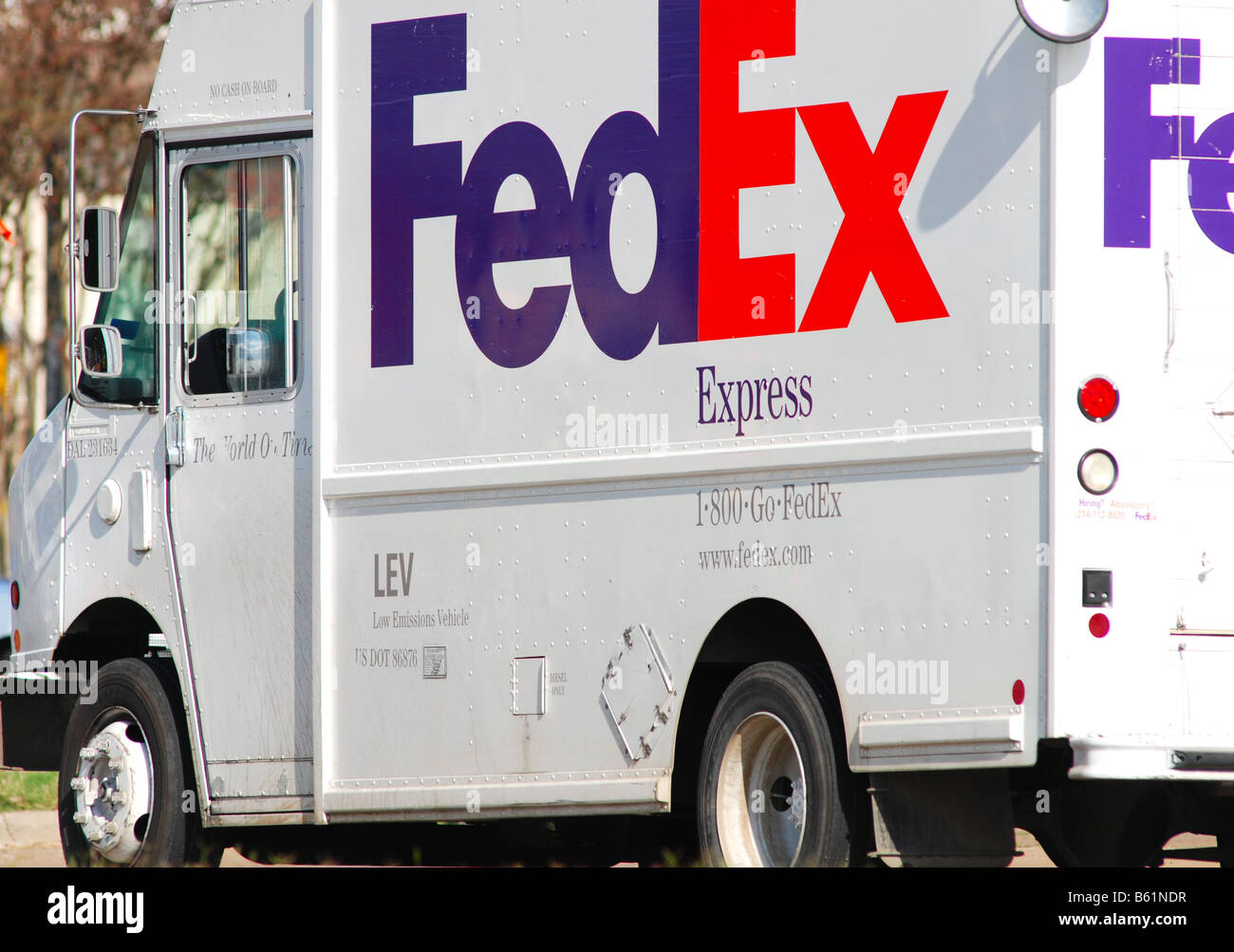 Close up image of a Fed Ex delivery truck Stock Photo