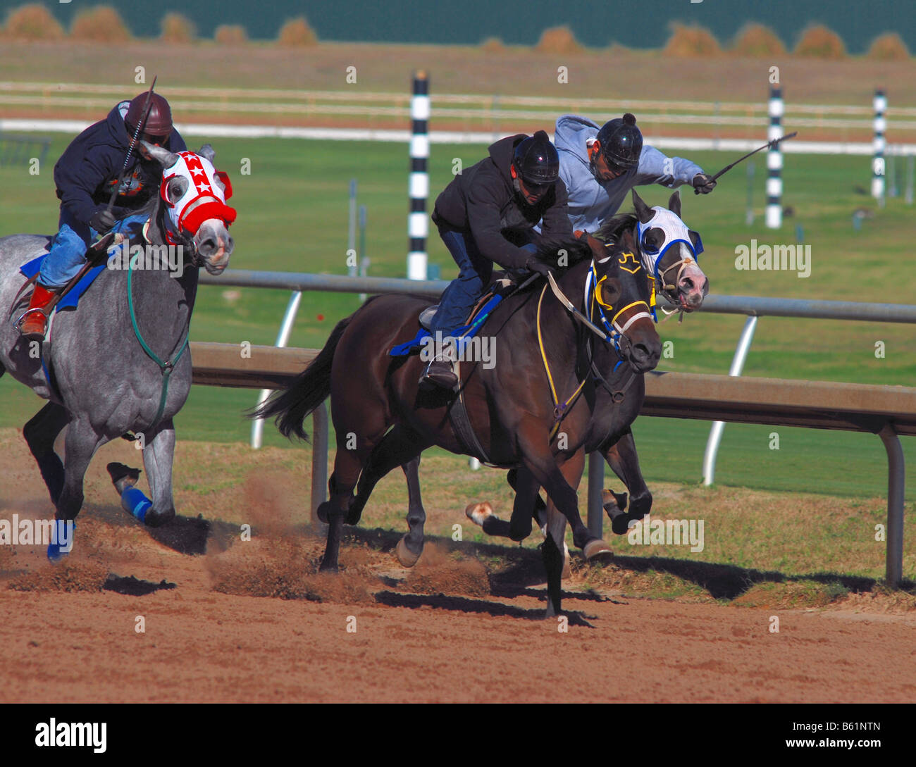 Horse racing at an American horse racing track Stock Photo