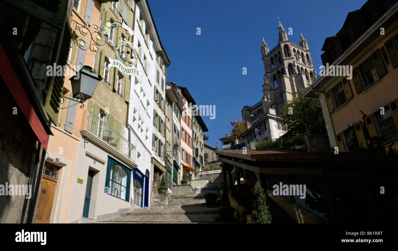 Escalier du Marché to the Cathedral of Notre-Dame, Lausanne, Switzerland Stock Photo