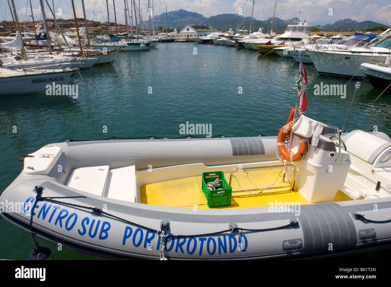Sail and motorboats in the marina of Porto Rotondo, Sardinia, Italy, Europe Stock Photo