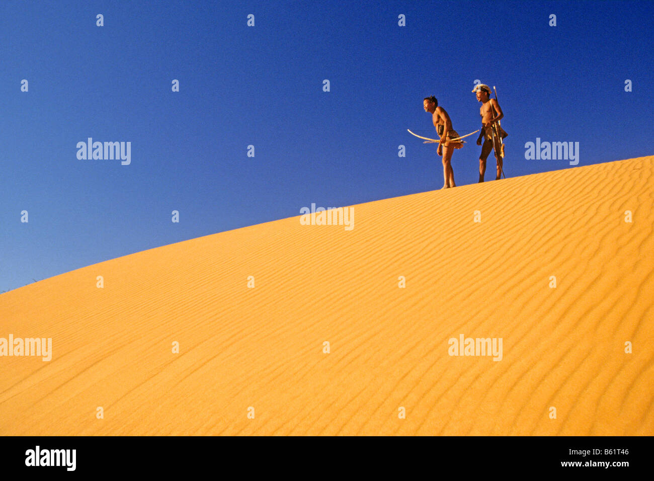 Bushman (San), men on sand dune Stock Photo