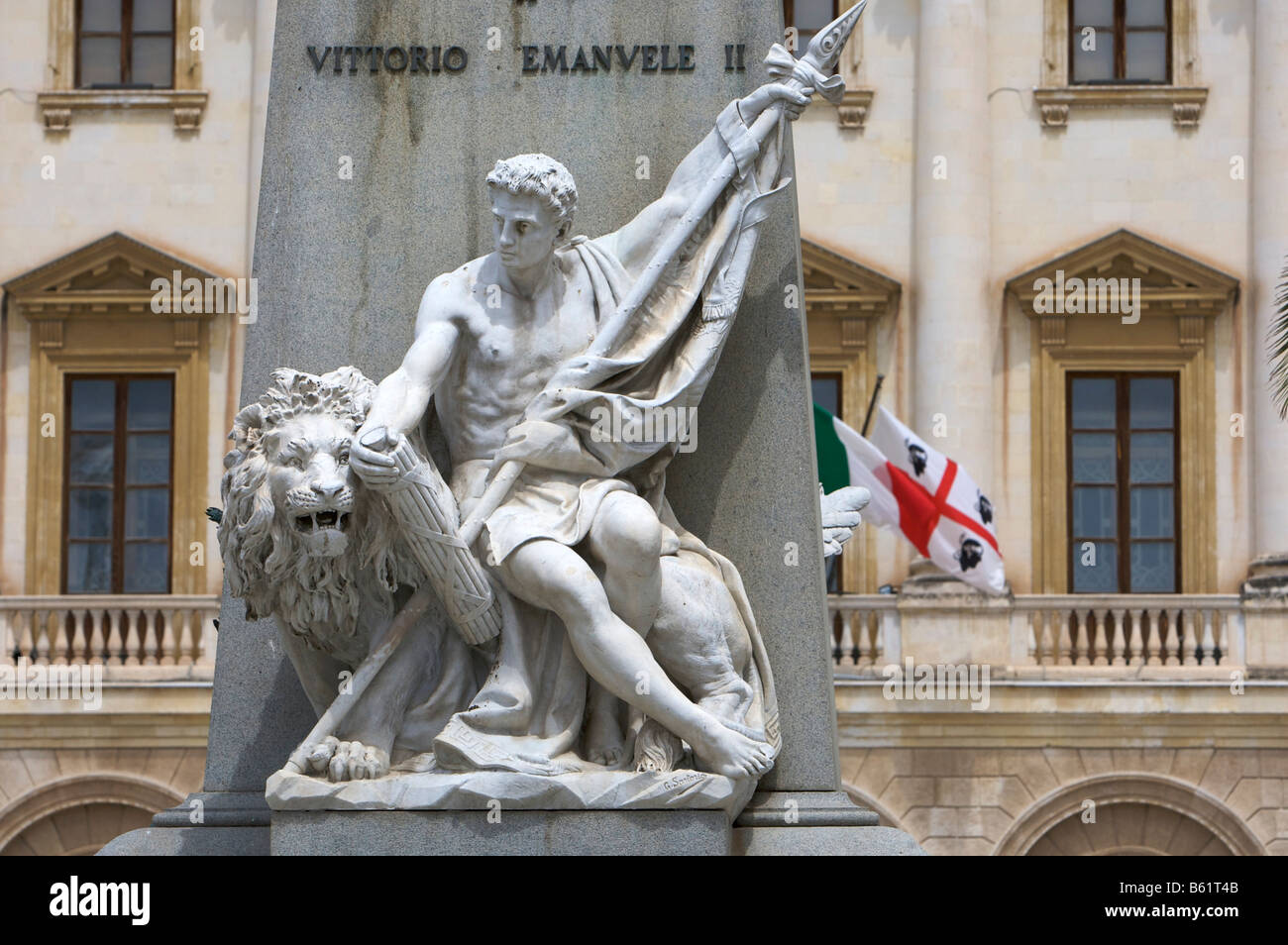 Monument to Vittorio Emanuele II, in front of the neoclassical Palazzo della Provincia, Piazza Italia, Sassari, Sardinia, Italy Stock Photo