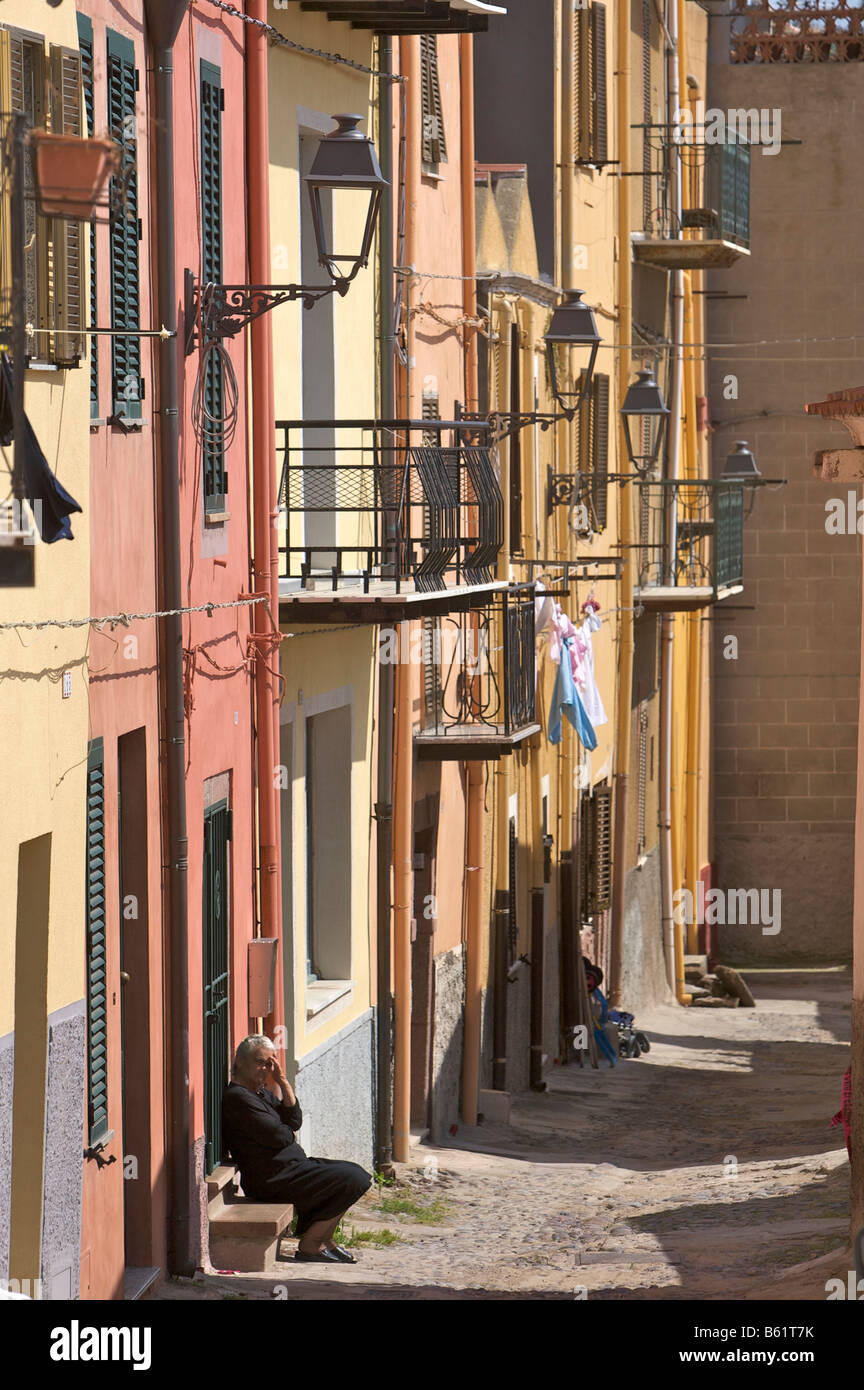 Alley in the historic city centre of Bosa, Sardinia, Italy, Europe Stock Photo