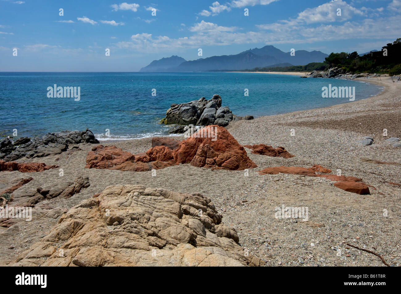 Gravel beach near Barisardo, Sardinia, Italy, Europe Stock Photo