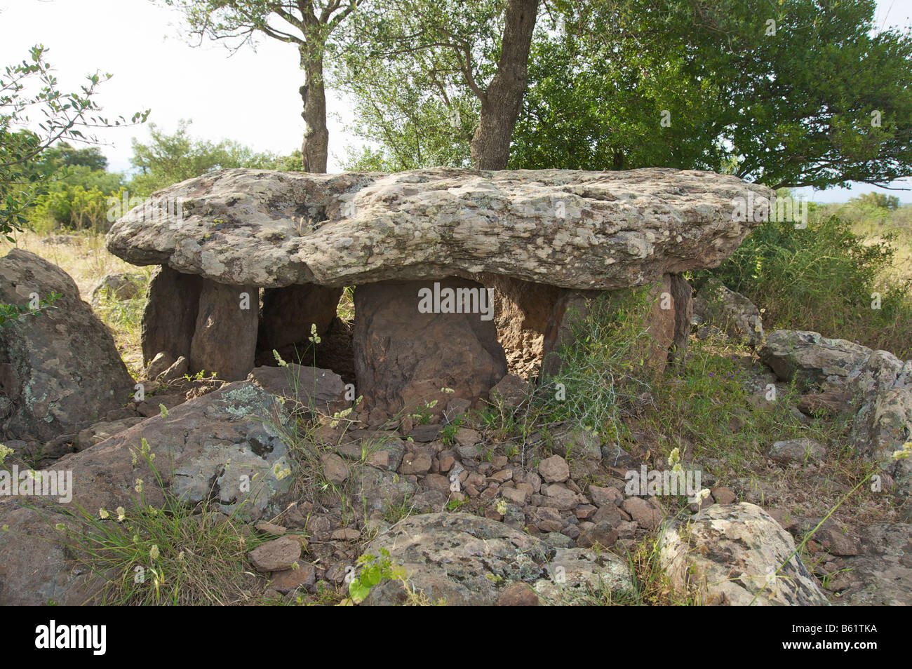 Stone-built coffin-like tomb, Dolmen Motorra near Dorgali, Sardinia, Italy, Europe Stock Photo