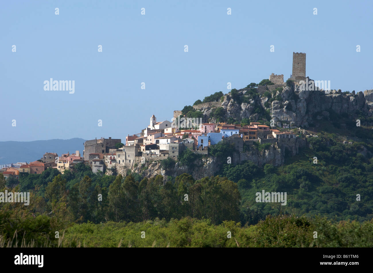 Posada with ruins of a castle, Castello della Fava, Sardinia, Italy, Europe Stock Photo