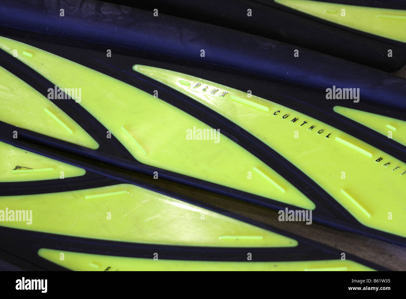 A neon diving fin used in scuba diving by the Mequon Fire Department