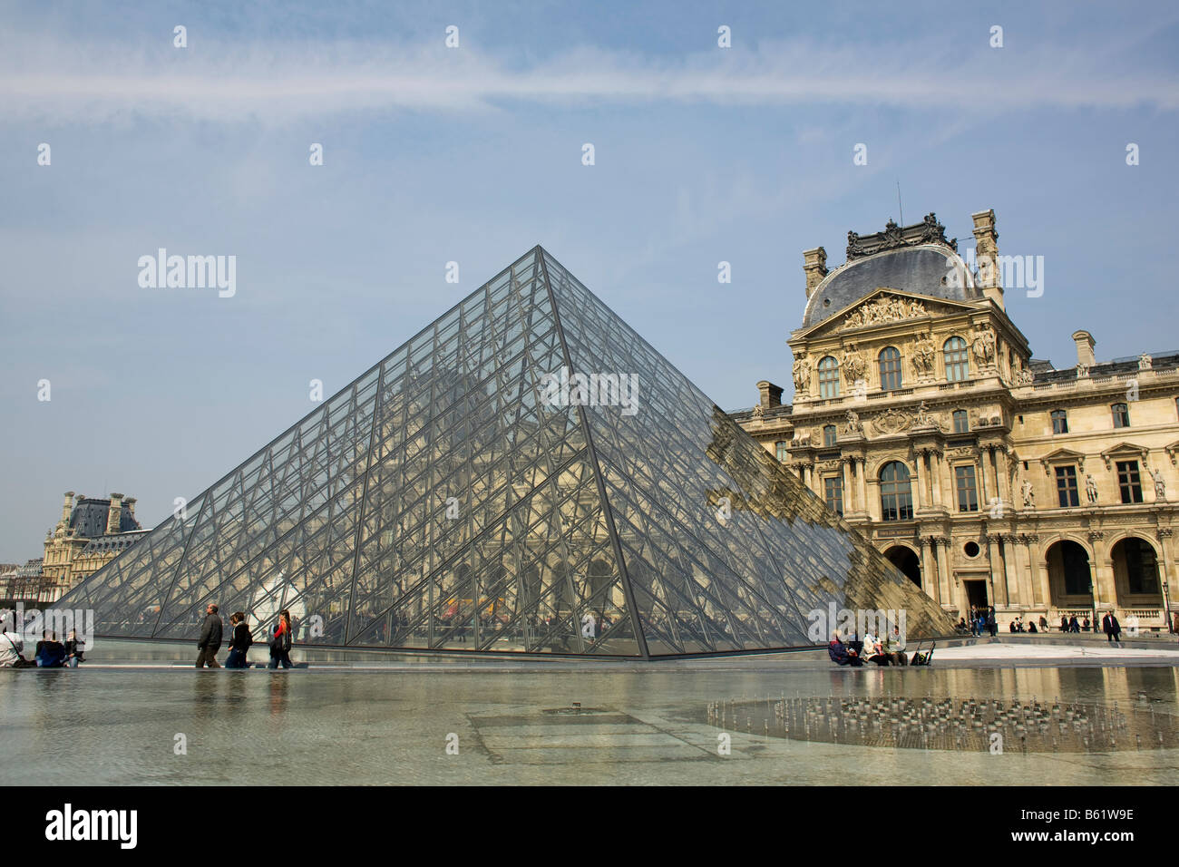 A view of the glass pyramid, designed by architect I.M. Pei, marking an entrance to the Musee du Louvre in Paris Stock Photo