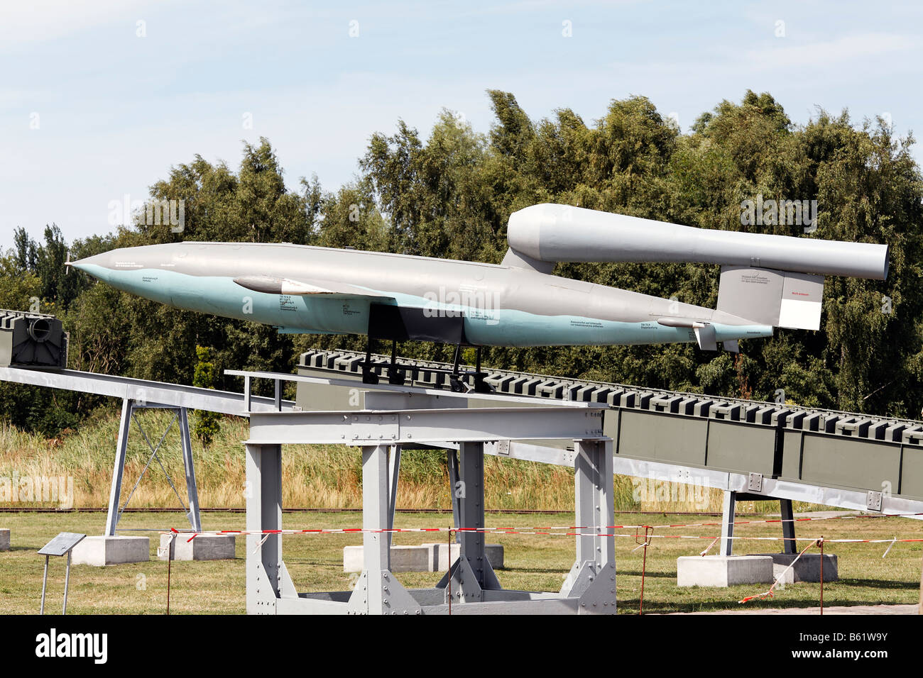 Nazi V1 rocket in front of the launching platform, Peenemuede