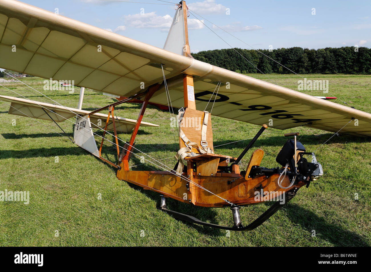Historic glider SG38, wooden construction with an open seat, glider to train beginners from 1938, Glider Airport, Aero Club Due Stock Photo