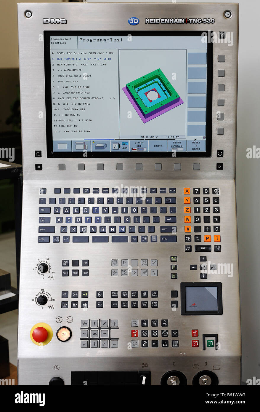 3D control and programming console of a modern milling machine, work-shop in the Max-Planck-Institute for radio astronomy, Bad  Stock Photo