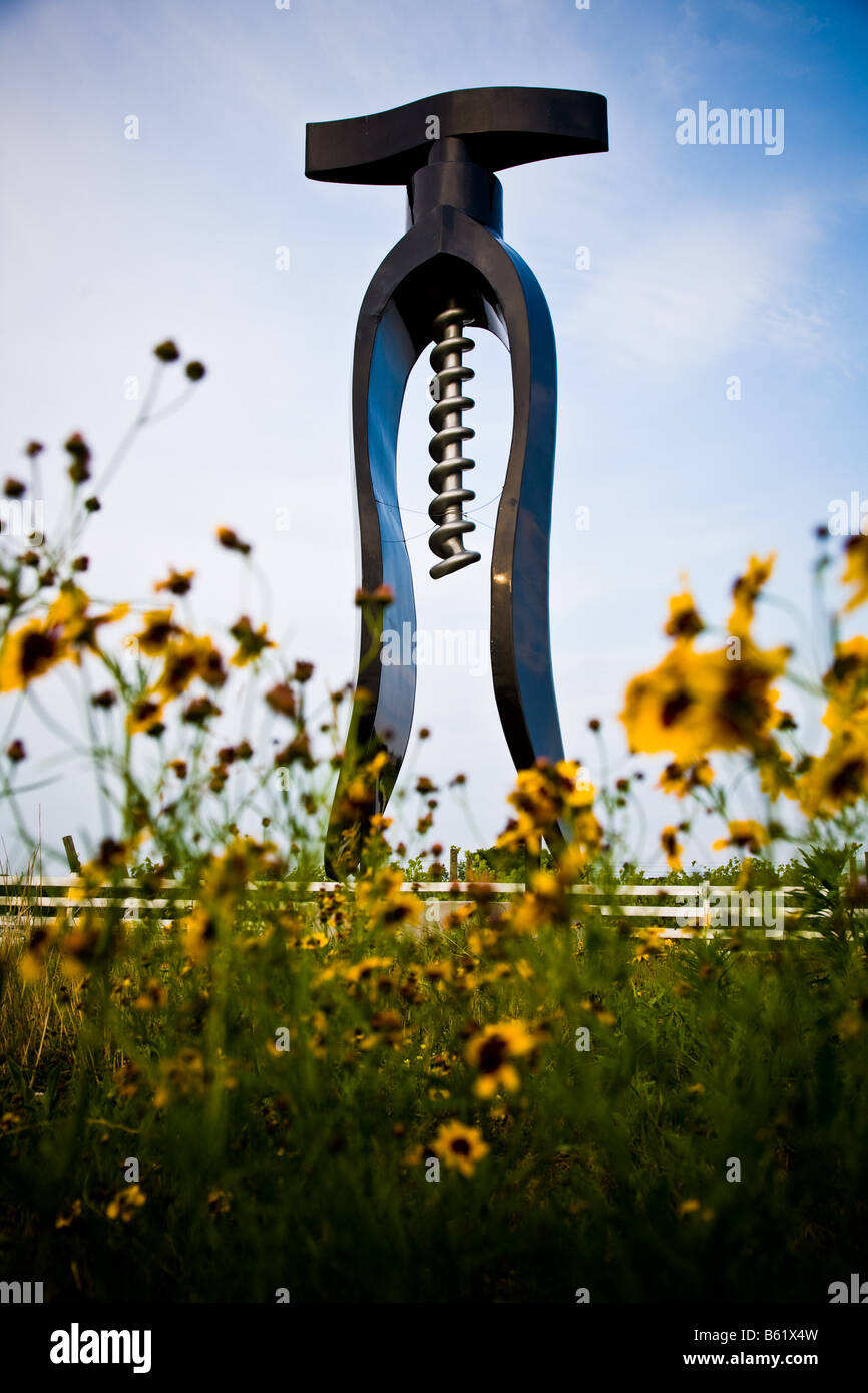 A giant corkscrew stands at the White Fences Vineyard in Irvington, VA