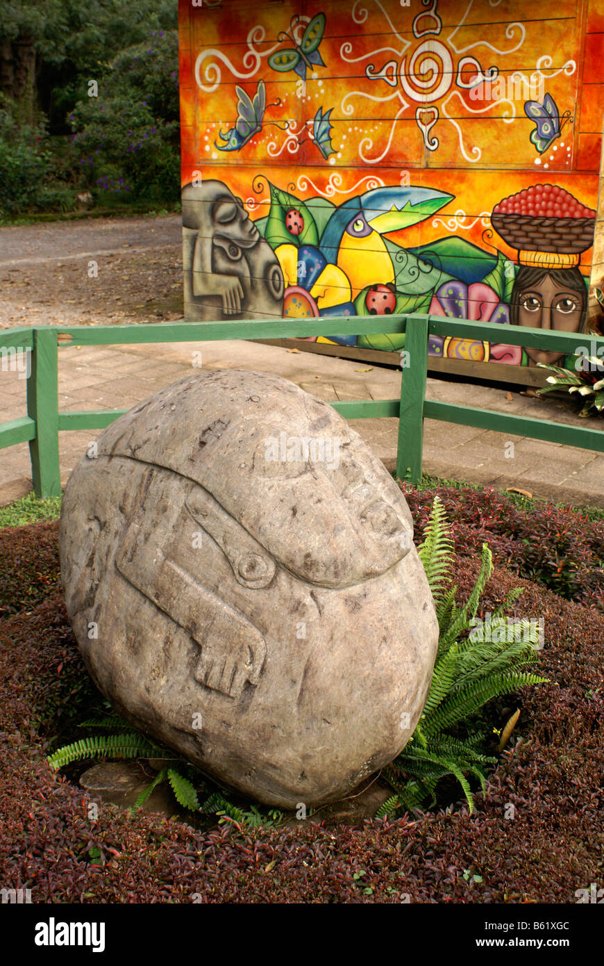 Potbelly style pre-Columbian stone sculpture at Santa Leticia archaeological site, Finca Santa Leticia,  El Salvador Stock Photo